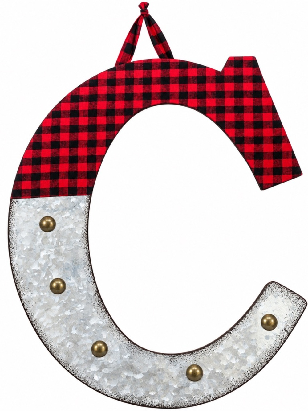 New - Glitzhome Christmas Letter “C” Wall Decor Buffalo Plaid NIB 18”